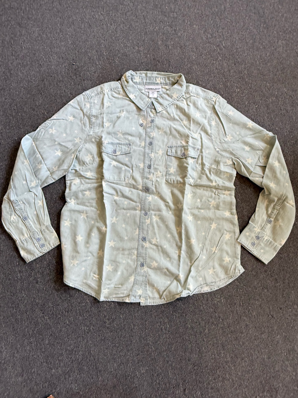 Light Blue Star Print Button-Up Shirt